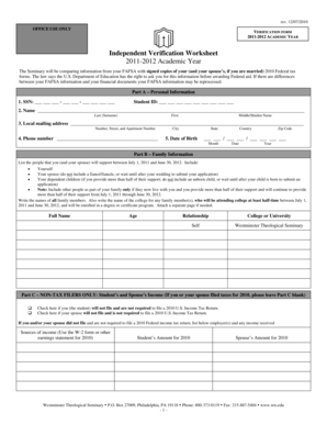 2011-2012 Academic Year Verification Form