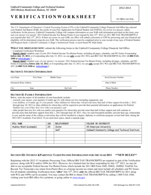 Caldwell Community College Verification Worksheet