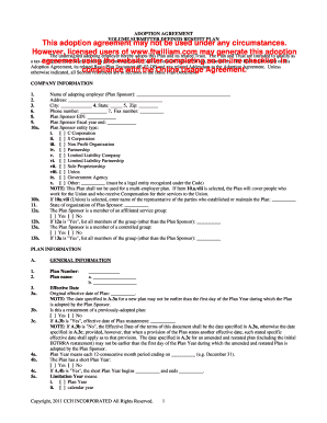 Adoption Agreement for Defined Benefit Plan