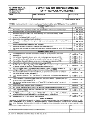 USCG A School Departing Worksheet