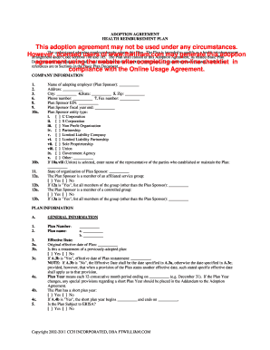 Health Reimbursement Plan Adoption Agreement