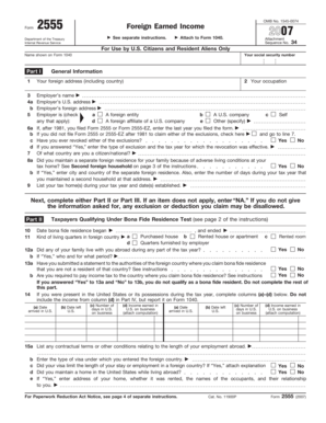 IRS Form 2555 Foreign Earned Income 2007