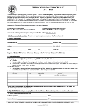 Dependent Verification Worksheet