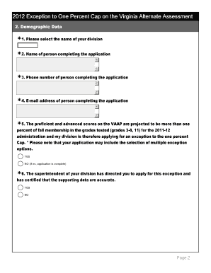 2012 Exception to One Percent Cap on the Virginia Alternate Assessment