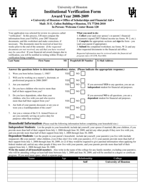 University of Houston Institutional Verification Form