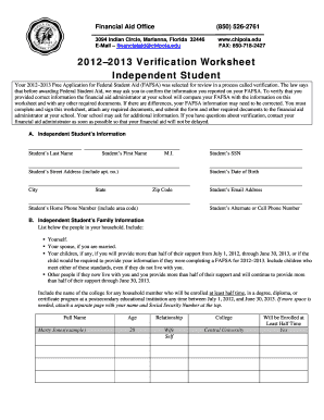 2012–2013 Verification Worksheet