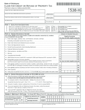 Oklahoma Property Tax Credit or Refund Form 538-H