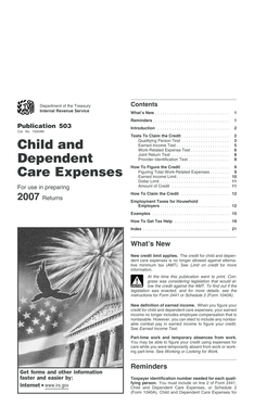 IRS Publication 503 Child and Dependent Care Expenses