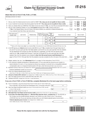 New York State Earned Income Credit Form IT-215