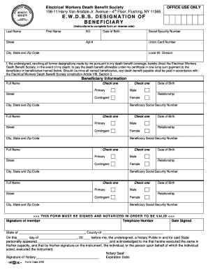 Electrical Workers Death Benefit Society Beneficiary Designation Form