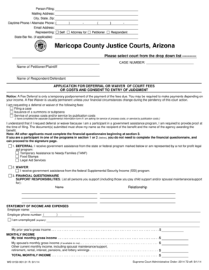Arizona Court Fee Deferral or Waiver Application