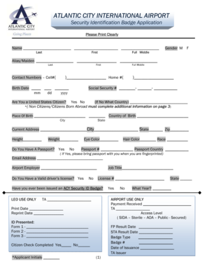 Airport Security Identification Badge Application