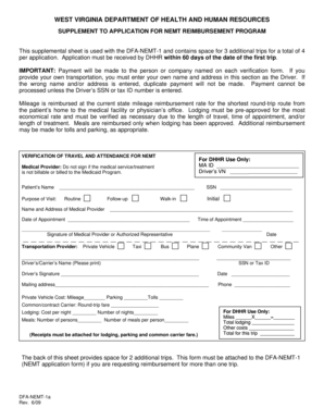 This supplemental sheet is used with the DFA-NEMT-1 and contains space for 3 additional trips for a total of 4 - wvdhhr