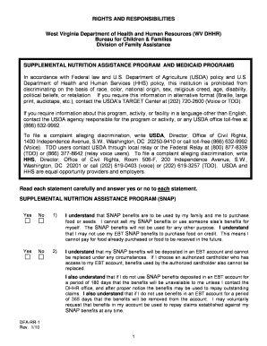 West Virginia SNAP and Medicaid Rights and Responsibilities Form