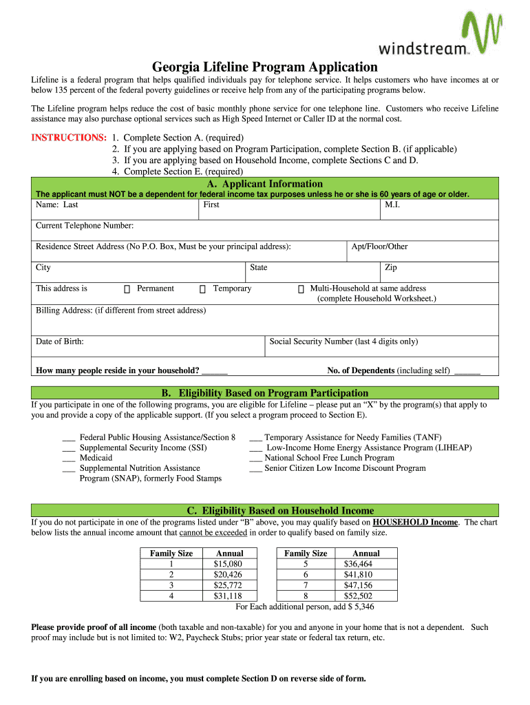 Windstream Lifeline Application Fill Out Sign Online DocHub