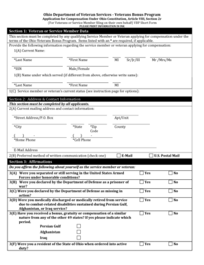 Ohio Veterans Bonus Program Application