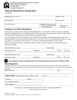 Michigan Refund Beneficiary Designation Form