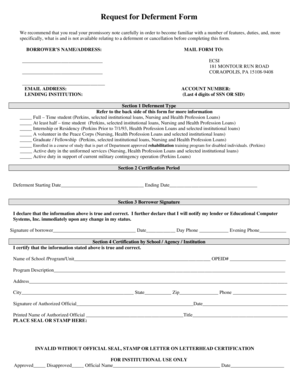 Request for Deferment Form