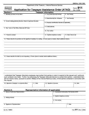 IRS Form 911 Application for Taxpayer Assistance Order