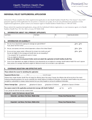 Health Tradition Health Plan Supplemental Application