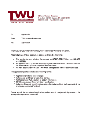 Texas Woman's University Employment Application