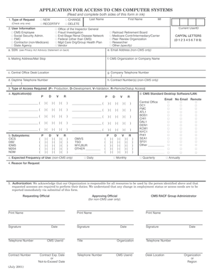 Application for Access to CMS Computer Systems