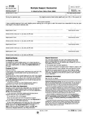 IRS Form 2120 Multiple Support Declaration