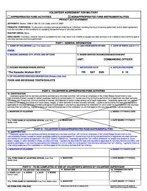 army volunter agreement ssn form