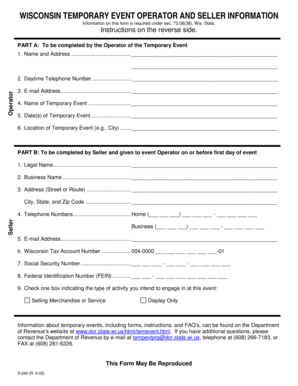 Wisconsin Temporary Event Operator and Seller Information