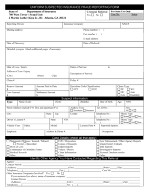 Uniform Suspected Insurance Fraud Reporting Form