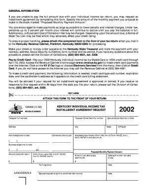 Kentucky Individual Income Tax Installment Agreement Request