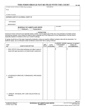 California Schedule of Assets and Debts