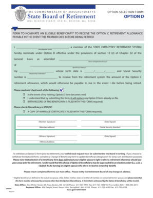 Massachusetts Option D Beneficiary Form