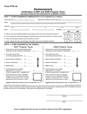 Form PTR-1A Property Tax Verification