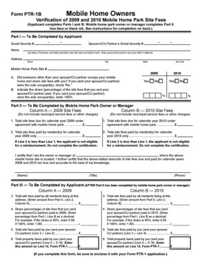 Form PTR-1B Mobile Home Site Fees Verification