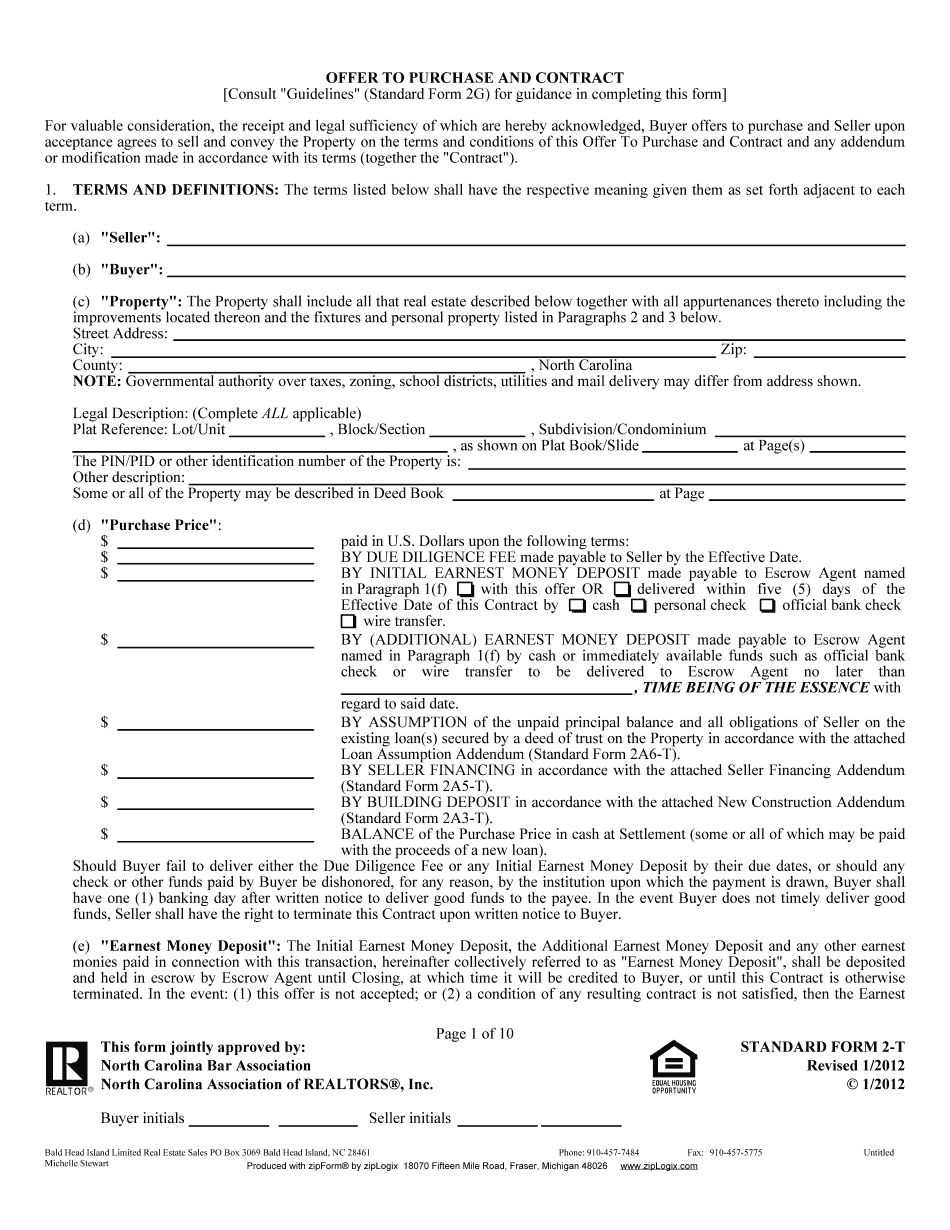Offer To Purchase And Contract Form