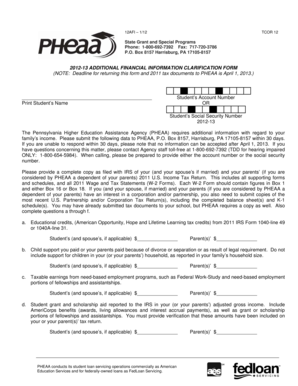 2012-13 Additional Financial Information Clarification Form