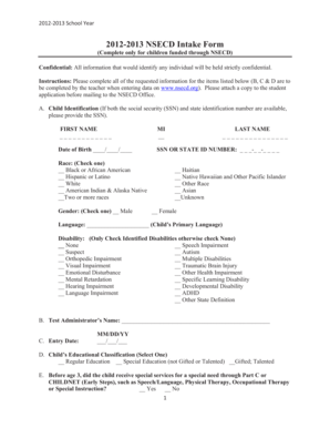 2012-2013 NSECD Intake Form