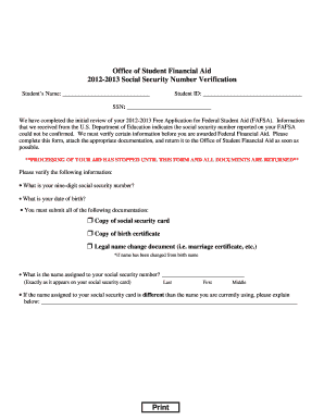 2012-2013 Social Security Number Verification Form