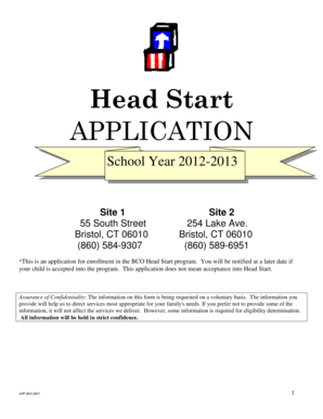 Head Start Application Form