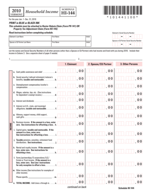 Vermont Household Income Schedule HI-144