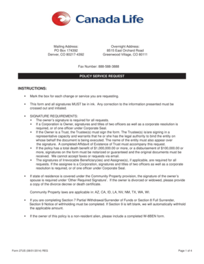 Policy Service Request Form 27US