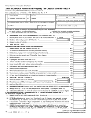 Michigan Homestead Property Tax Credit Claim MI-1040CR