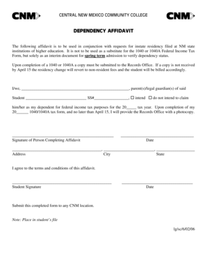 New Mexico Dependency Affidavit