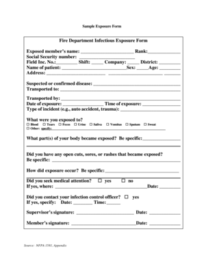 Fire Department Infectious Exposure Form