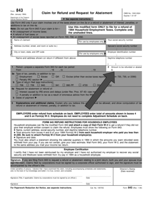IRS Form 843 Claim for Refund