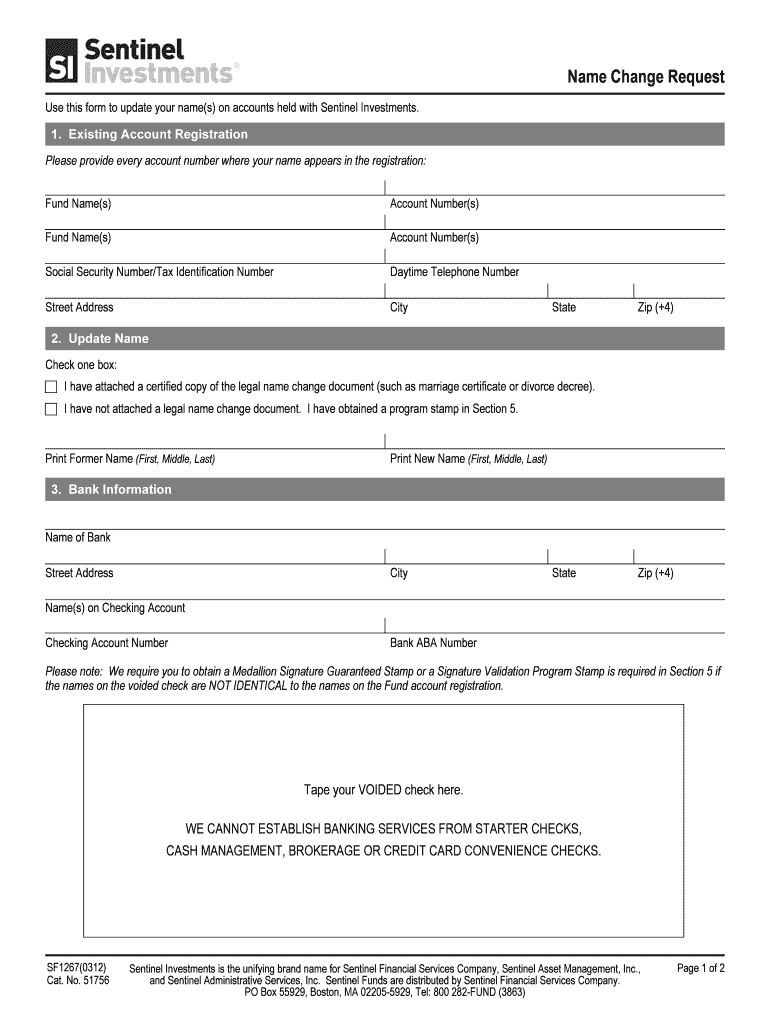 Fillable Online Name Change Request Sentinel Investments Fax Email