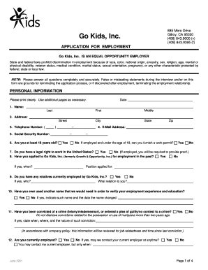 Employment Application - Go Kids