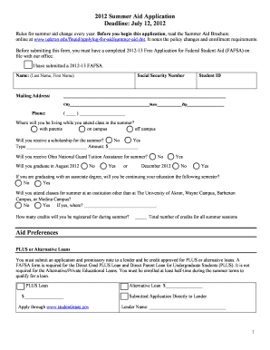 2012 Summer Aid Application
