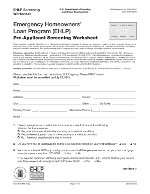 Emergency Homeowners’ Loan Program (EHLP) Pre-Applicant Screening Worksheet